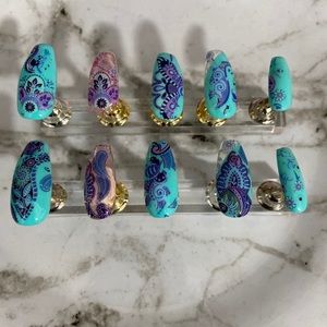Turquoise and Paisley Press On Nail Set